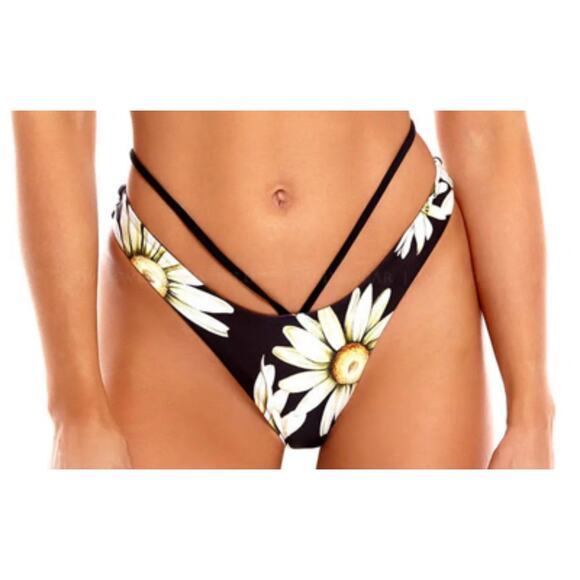 NWT Agua Bendita Womens Egle Moss Black Daisy Flower Reversible Bikini Bottom XL - Picture 1 of 3